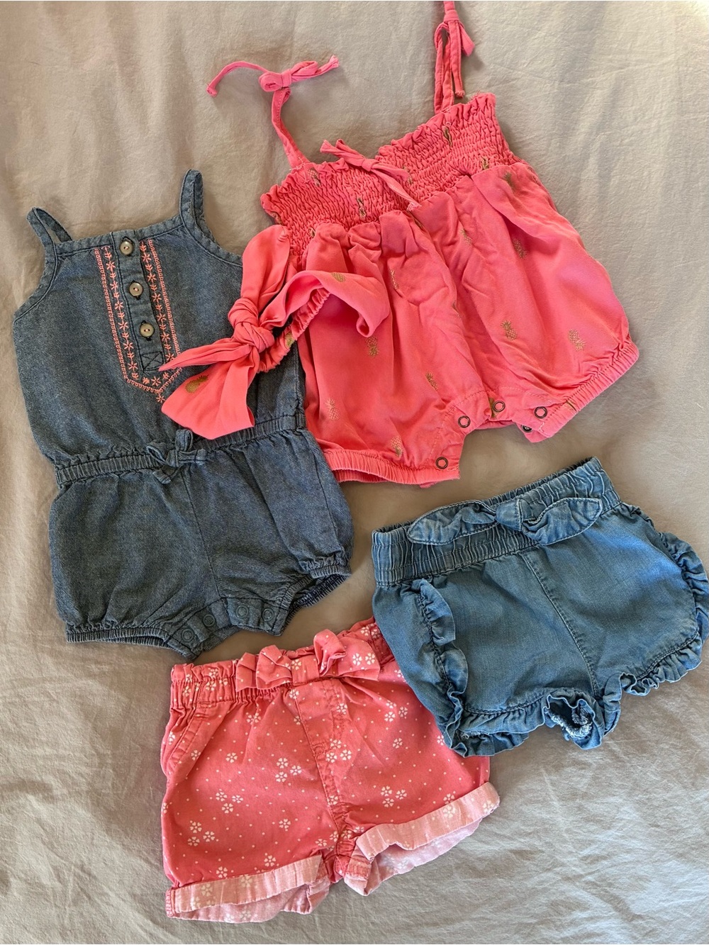 Carter's Coral Pink & Denim Baby Girl Bundle
